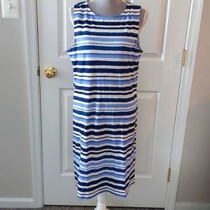 NWOT Appleseed cotton/poly knit blue striped summer dress. Size L